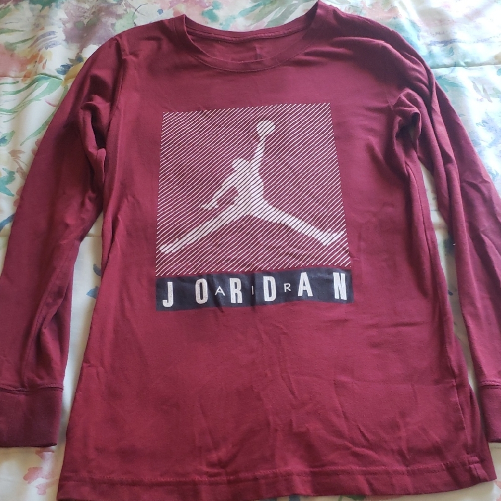 Boys Youth L (12-13) Jordan Burgundy Long Sleeve Tee